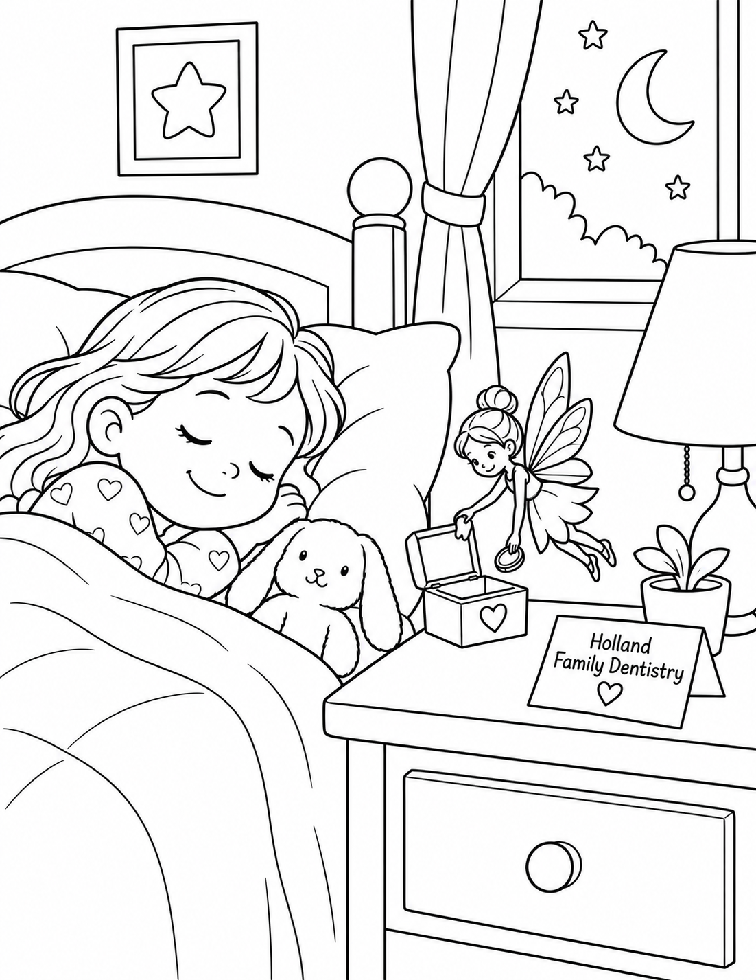 A tiny tooth fairy trades a coin for a child’s tooth beside a cozy bed.