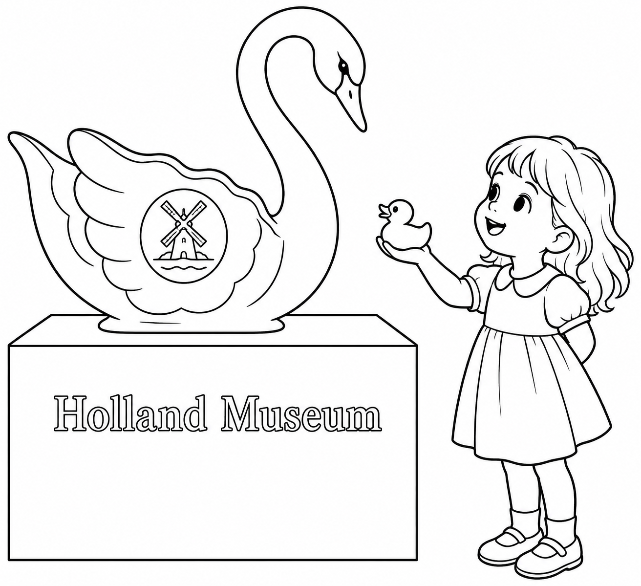 Child’s toy rubber duck meets the museum’s real ceramic swan