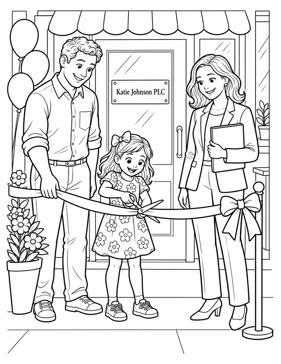 A child participates in a storefront ribbon cutting.