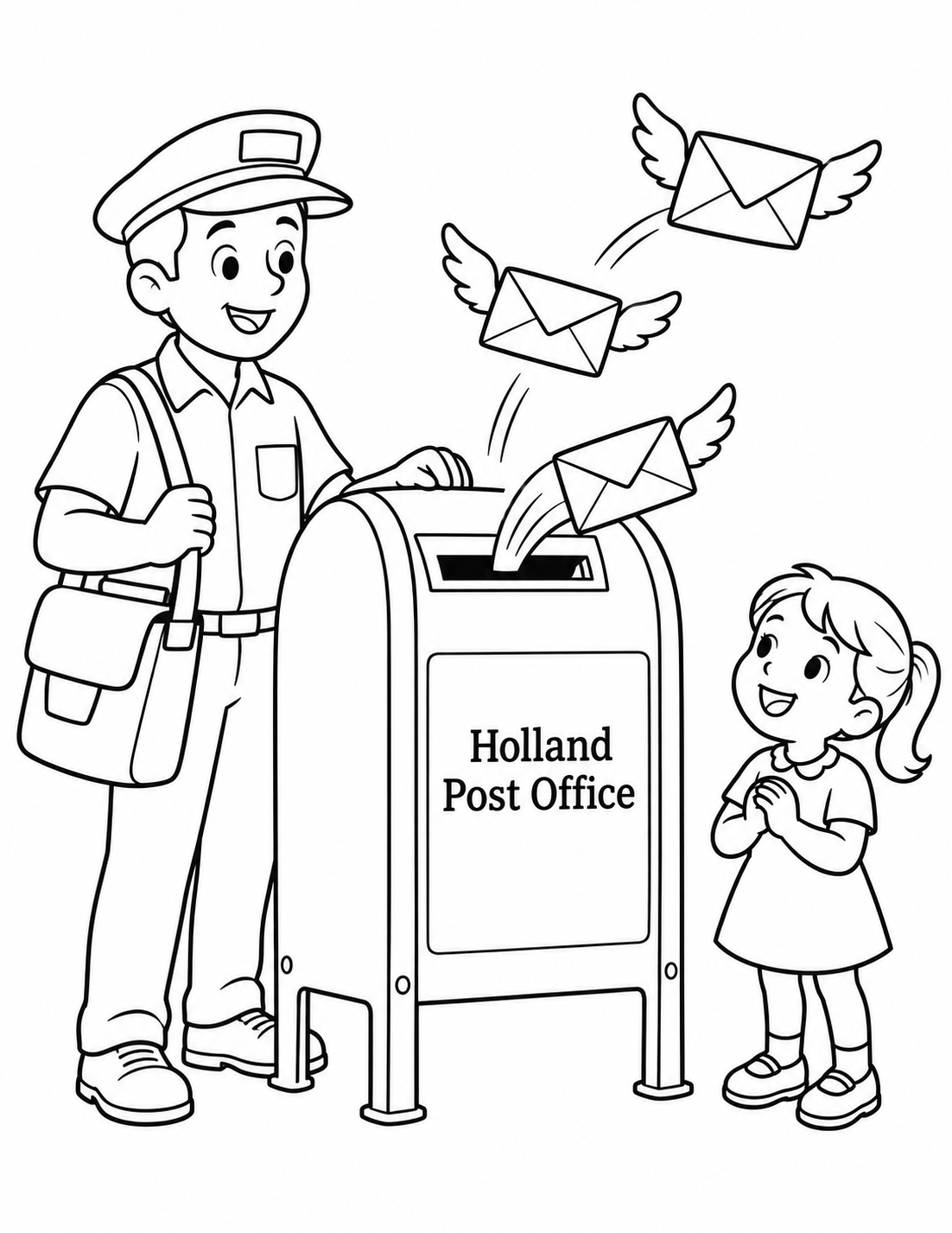 Winged envelopes flutter into a neighborhood postal box.