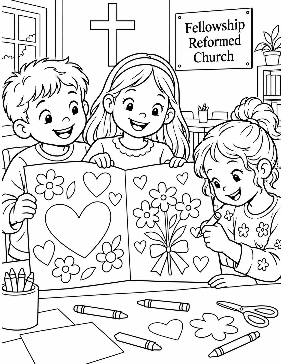 Children proudly reveal a large handmade card for a senior neighbor during the church's BLAST activity.