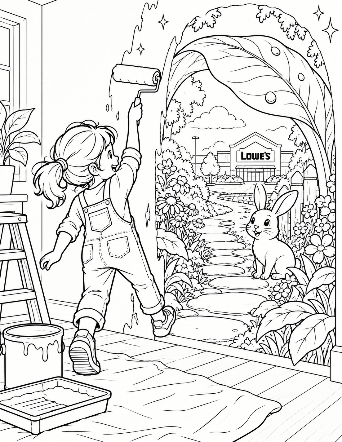 The child steps through the finished painted arch into the newly revealed world.