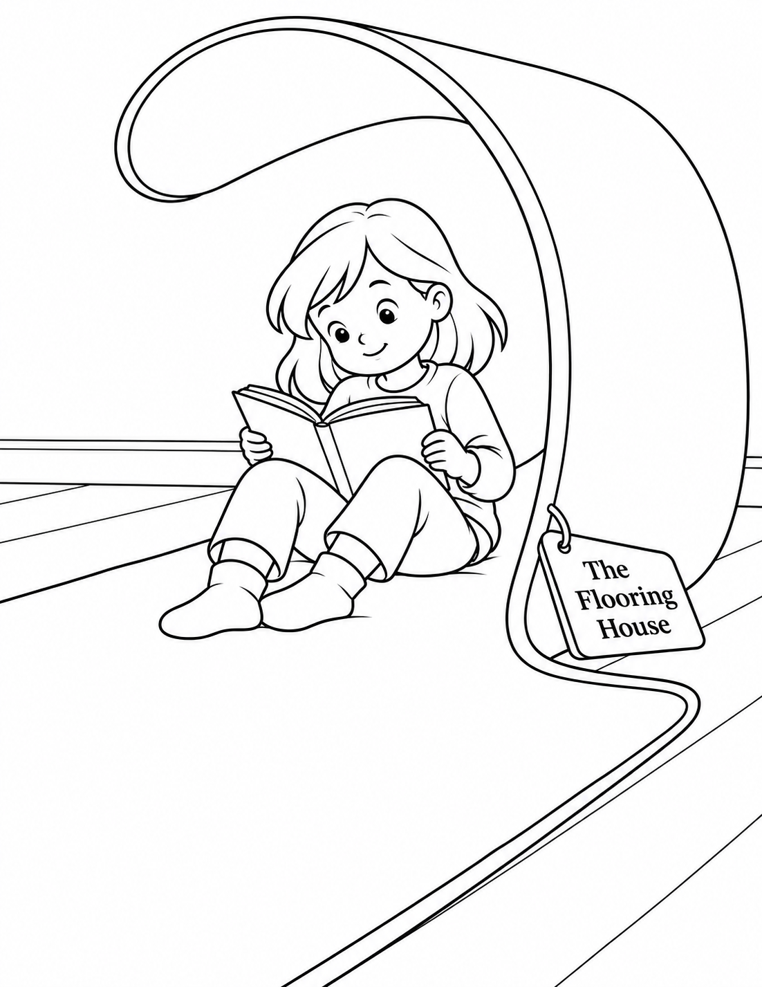 A giant curled carpet end makes a snug reading nook.