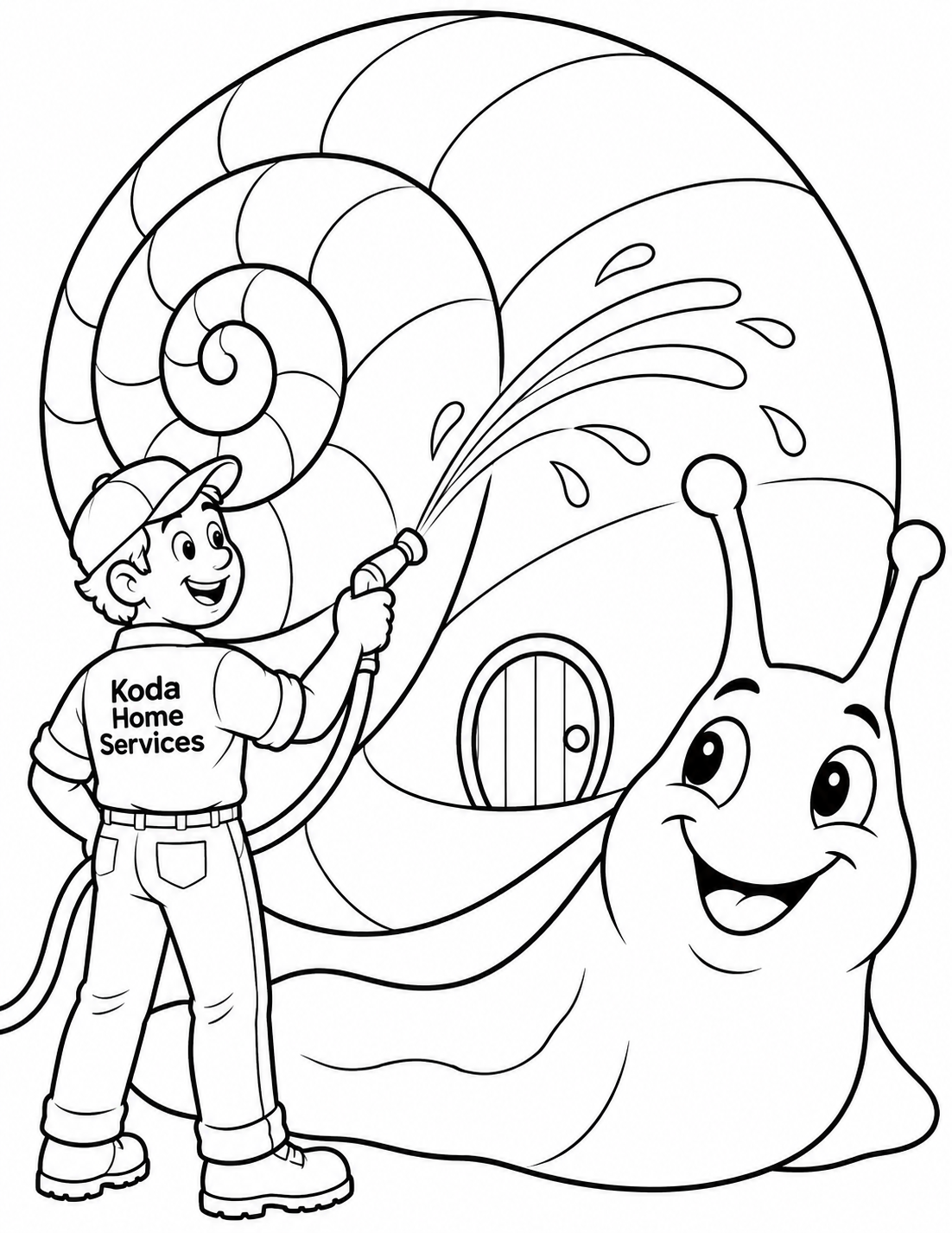 A giant friendly snail relaxes while an adult cleaner gently washes its enormous spiral shell home.