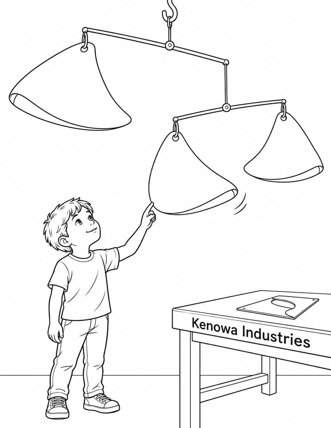 A gentle touch sets broad balanced metal sails moving overhead.