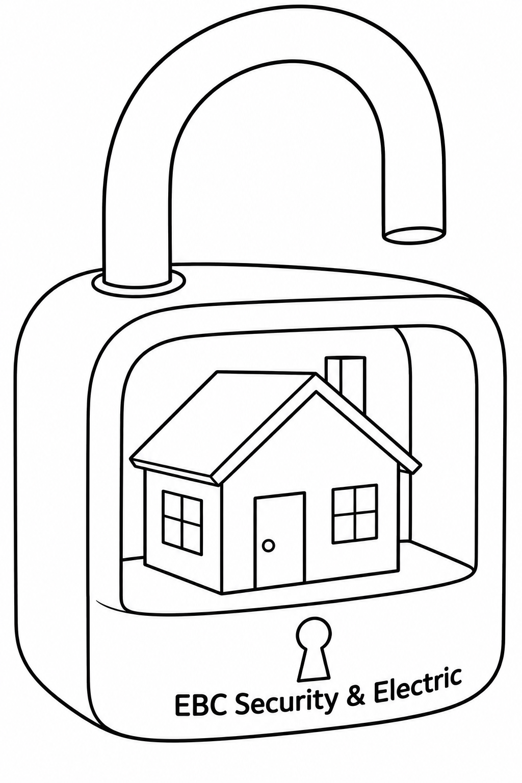 A giant open padlock reveals a snug little house in its hollow body.