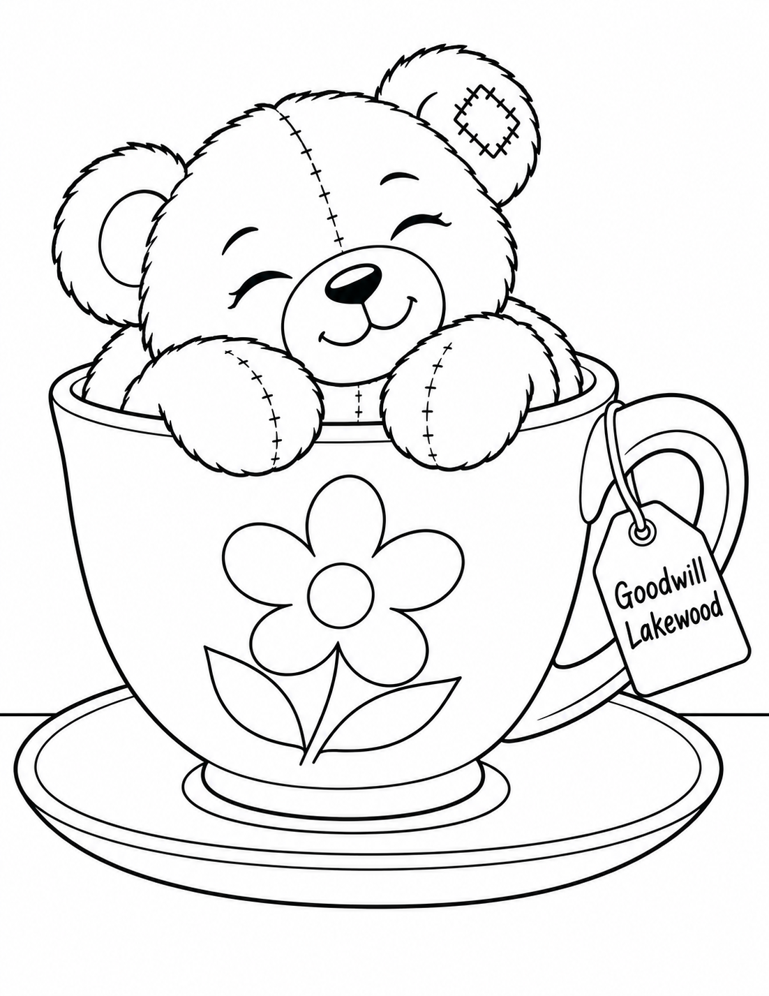 A contented old teddy discovers that a secondhand teacup makes the perfect bed.