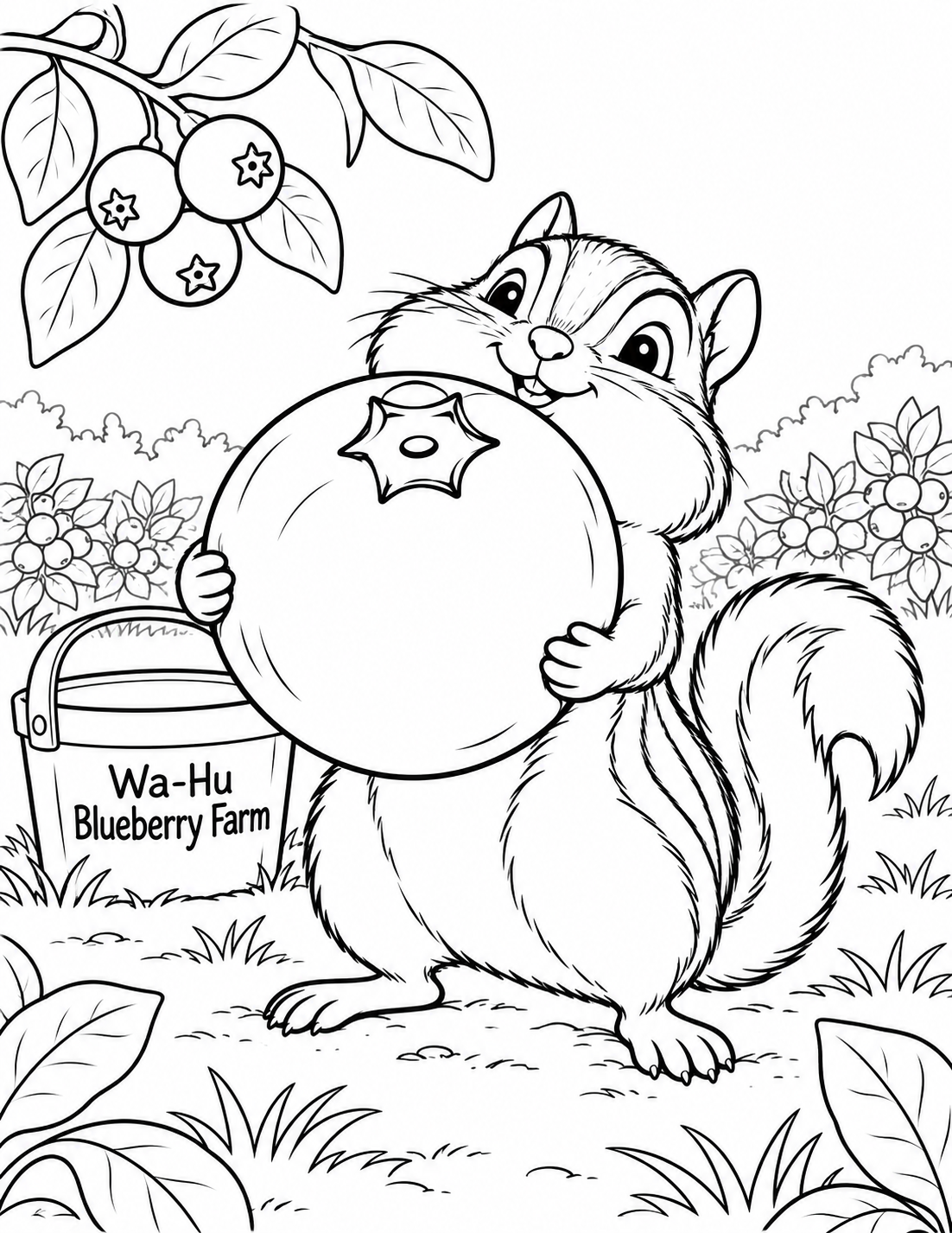 A proud chipmunk carries one blueberry too big for its pail.