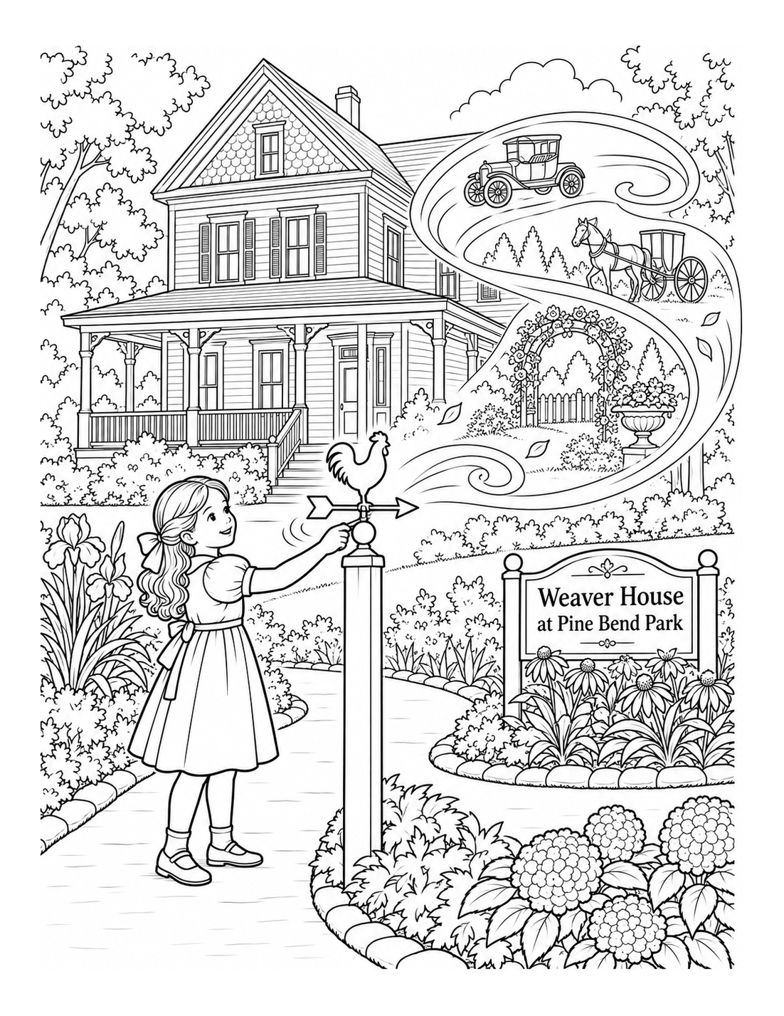 turning the house weather vane opens a time-window and transforms the garden into a 1901-era celebration