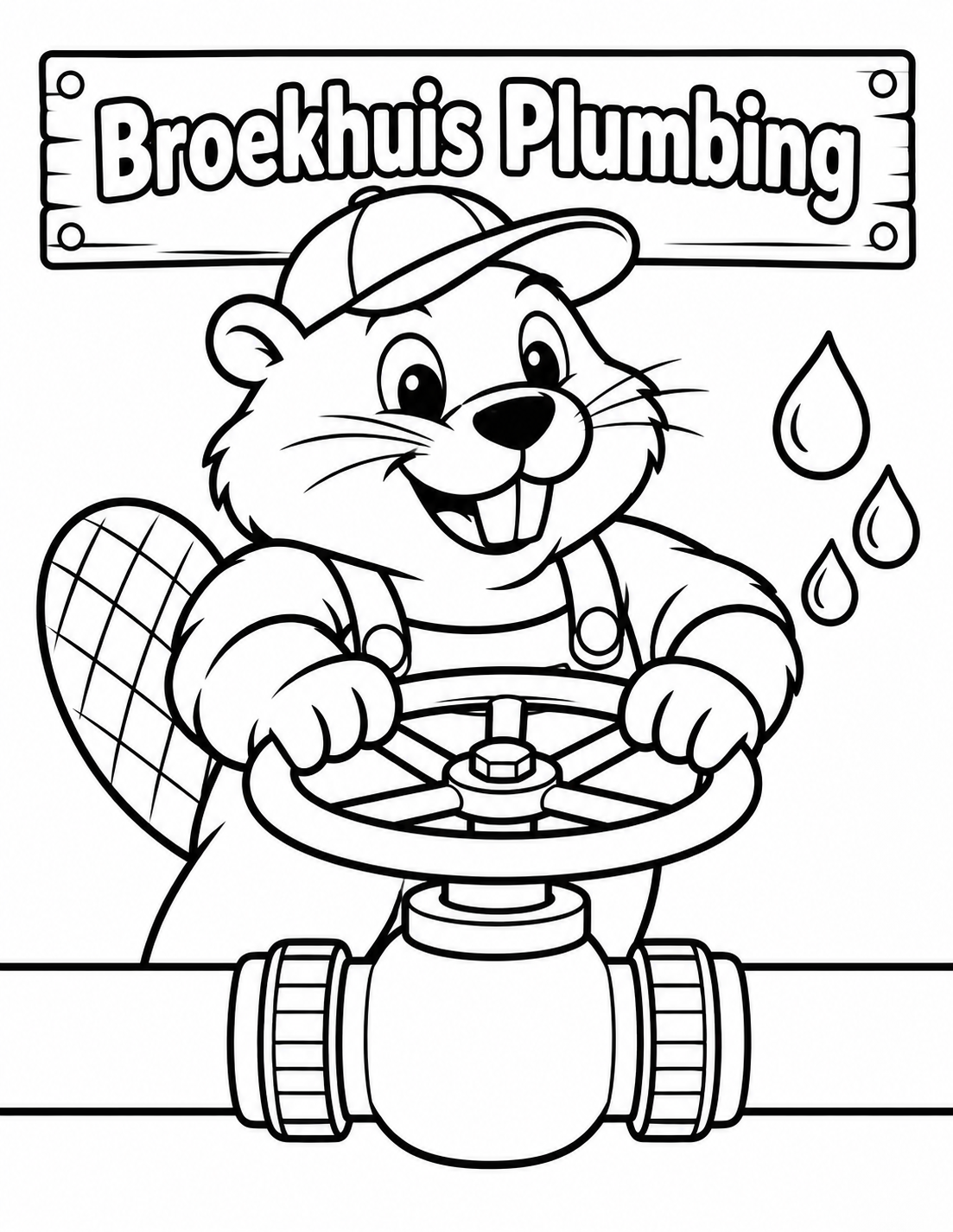A friendly beaver plumber turns one oversized valve on a single continuous pipe.