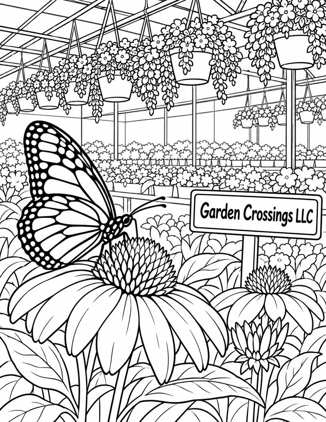 A large butterfly lands on a broad, botanically coherent flower selected from the garden's real plants; simple close portrait.