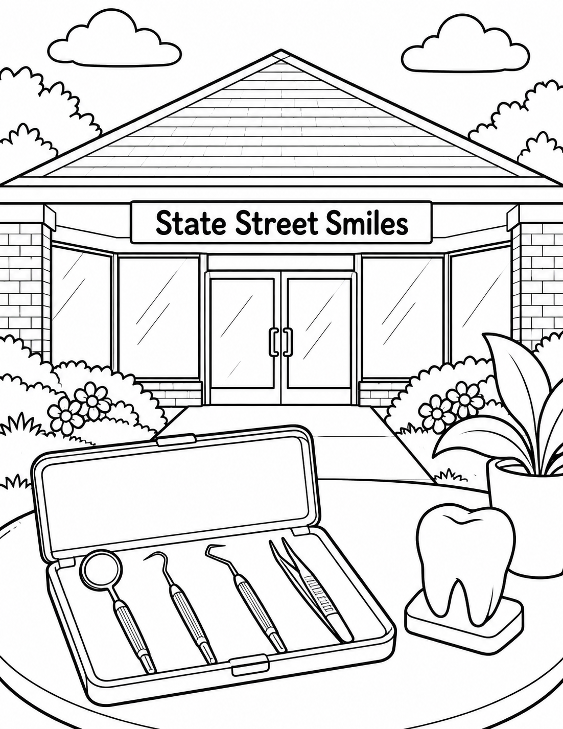 A few large reference-matched dental tools rest in a clean open case, each completely visible and separated; no medical instructions or token diagrams.