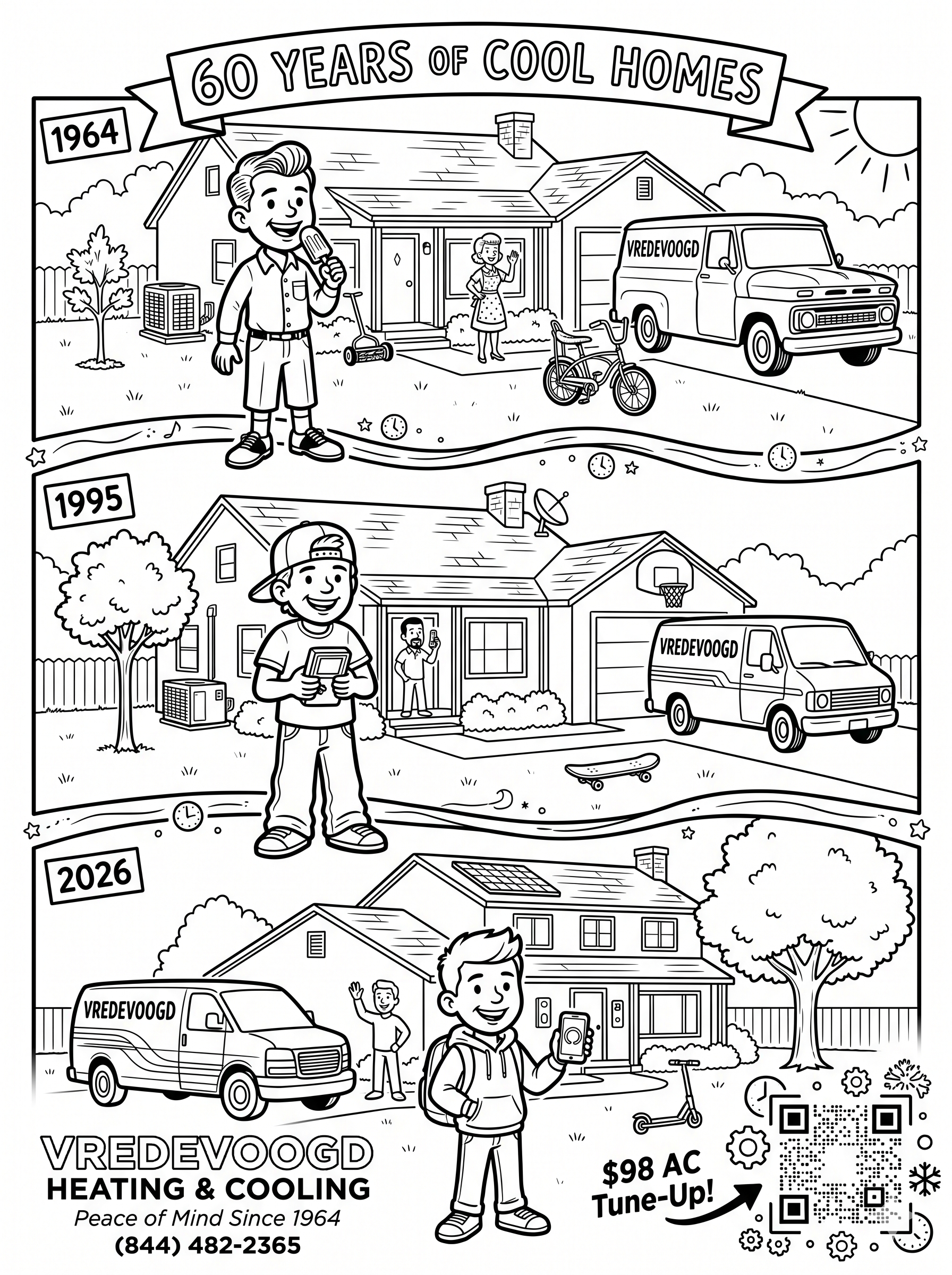 Sample coloring page — Vredevoogd Heating & Cooling, 60 years of cool homes
