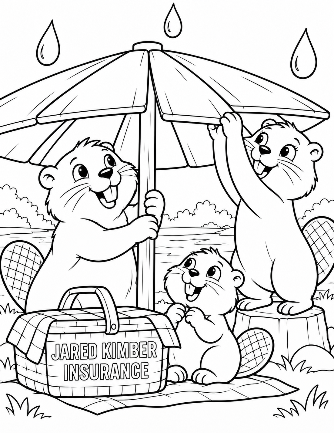 A child and beavers finish a snug shelter before the rain arrives.