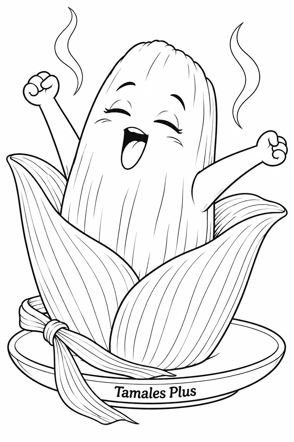 A smiling tamale wakes and stretches as its broad corn husk opens around it like a cozy blanket.
