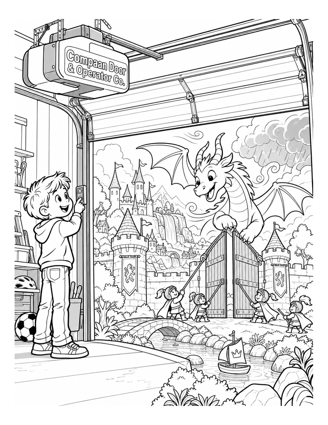 garage door and operator become a kingdom drawbridge controlled by a child