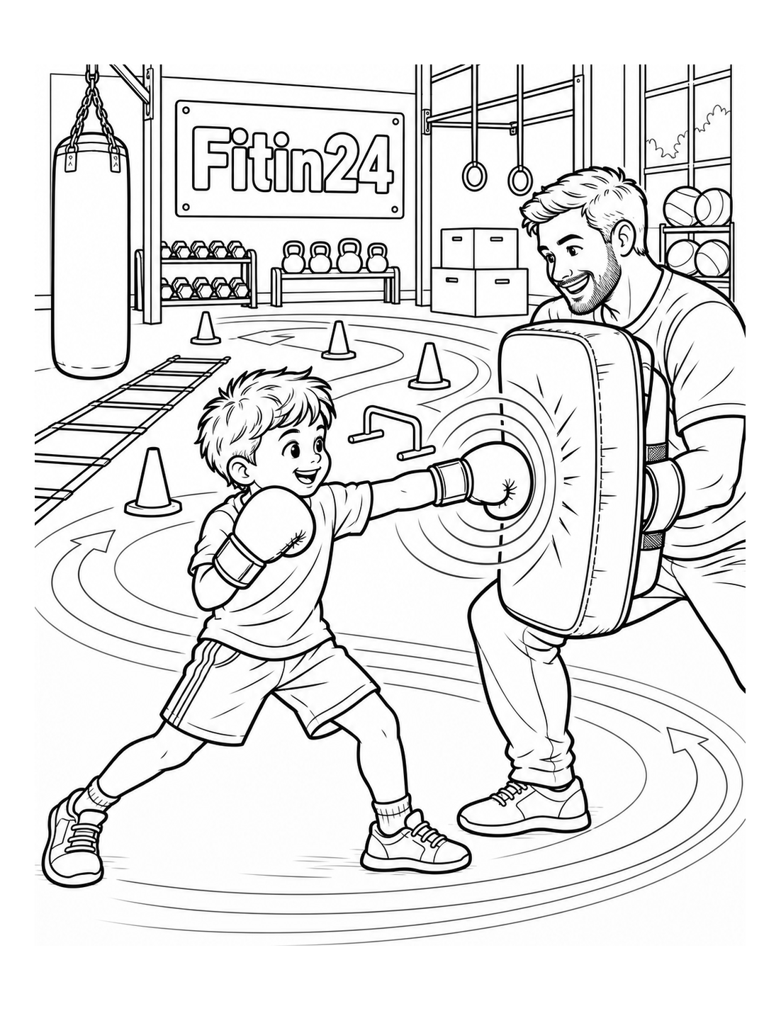 one controlled boxing punch sends a broad ripple around the padded target and opens a playful movement circuit through the gym