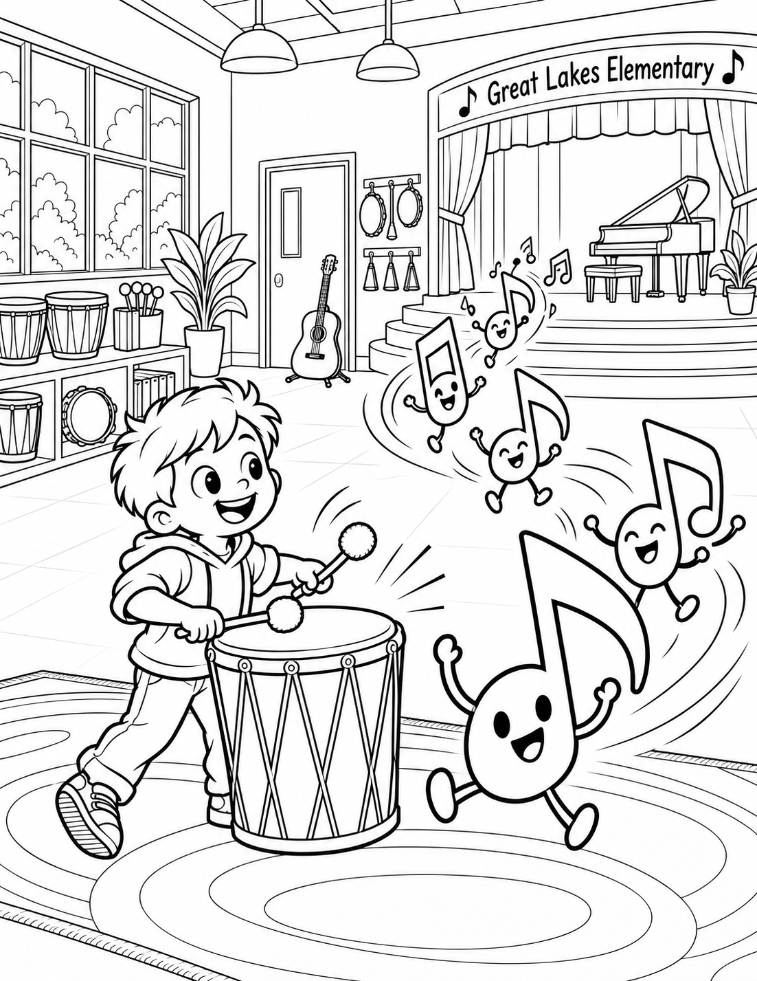 The last drumbeat brings the note parade into a joyful formation around the child.