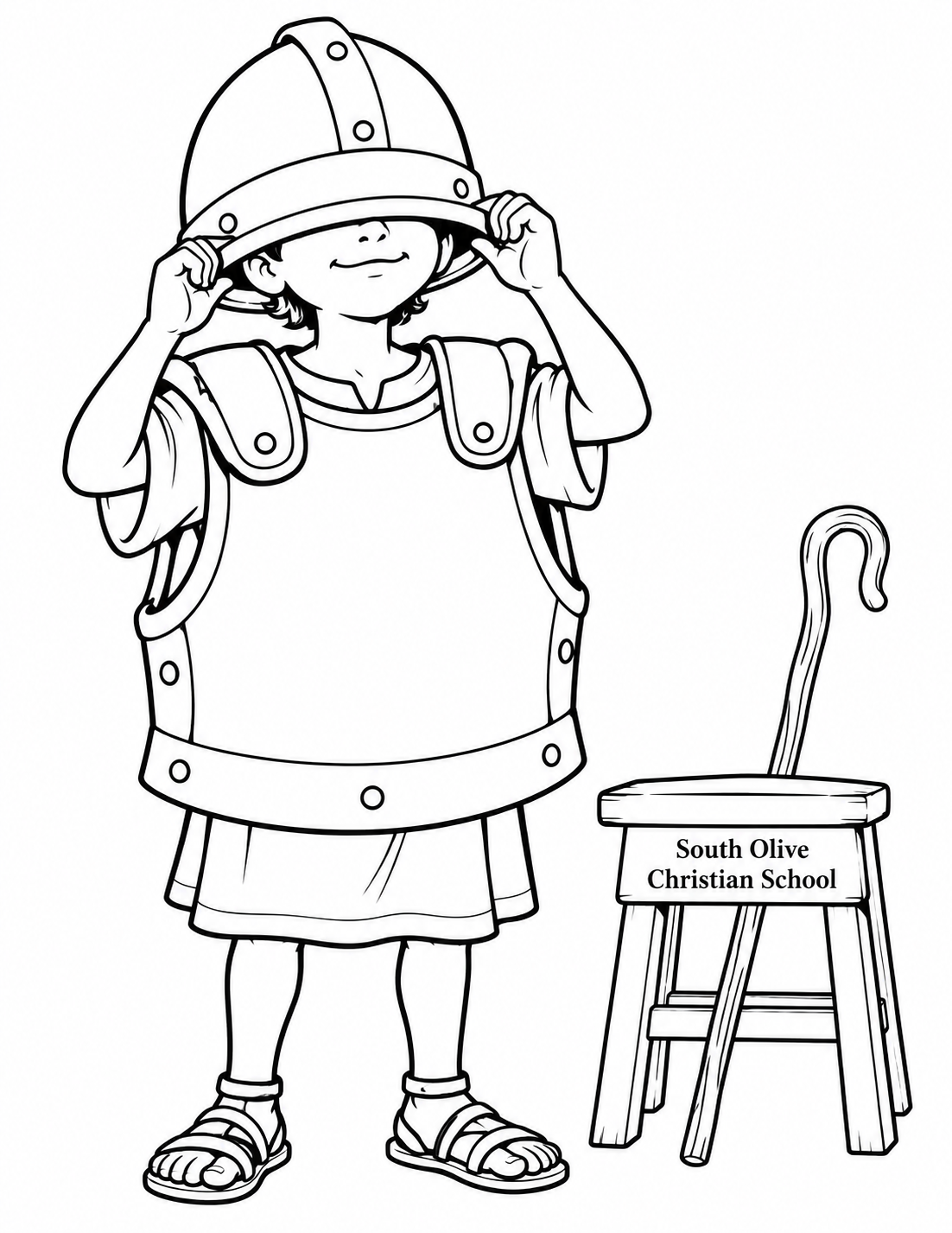 Young David discovers that an enormous borrowed helmet slips over his eyes.