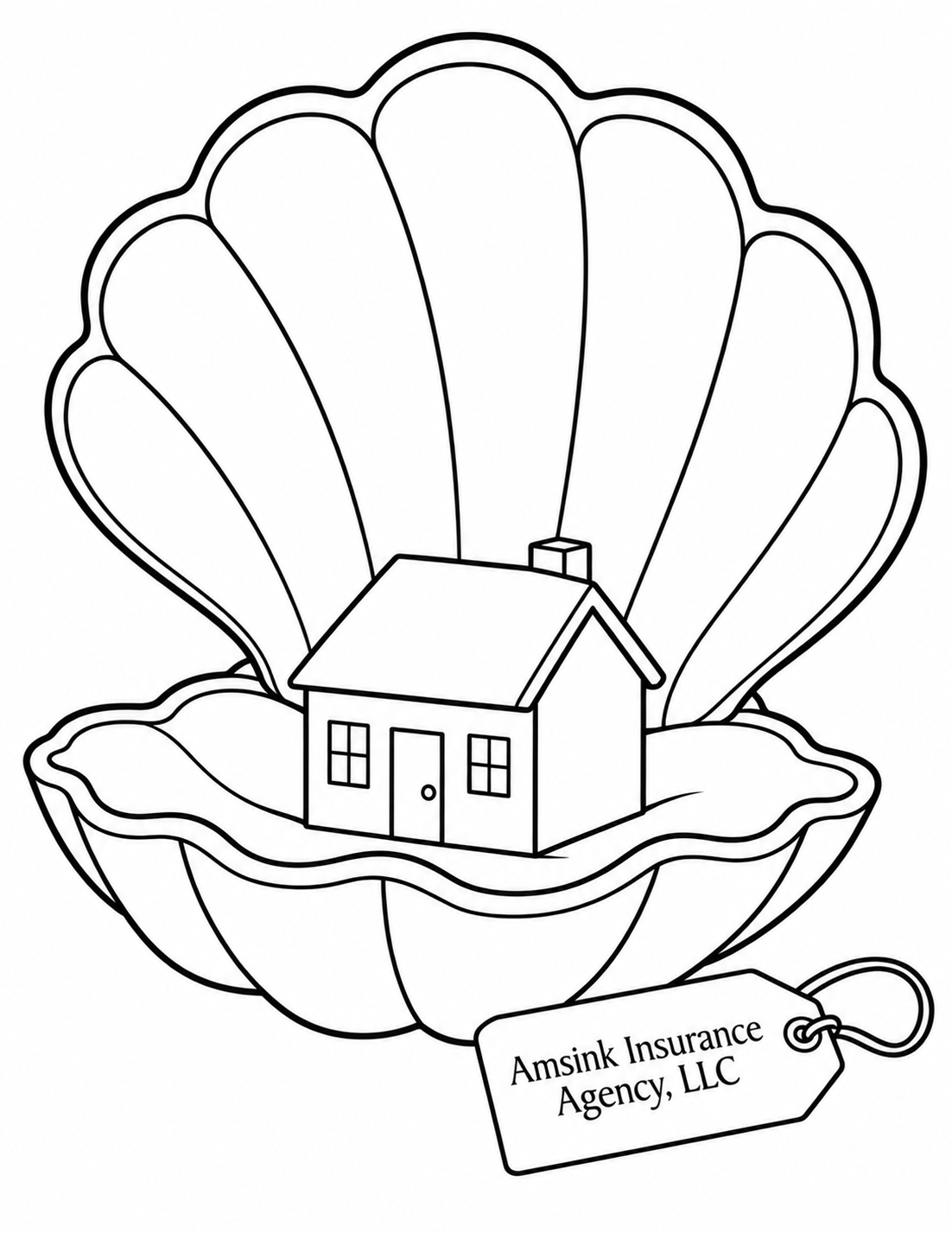 An open scallop shell gently cradles one tiny plain model house where a pearl would usually rest.