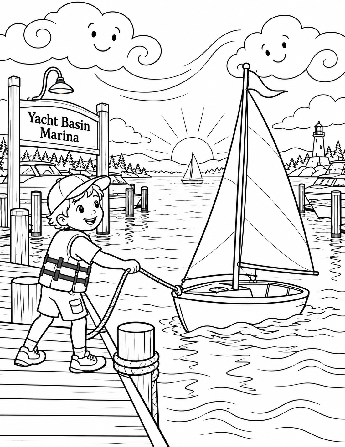 The sail catches the breeze as the boat glides from its slip into the open water.