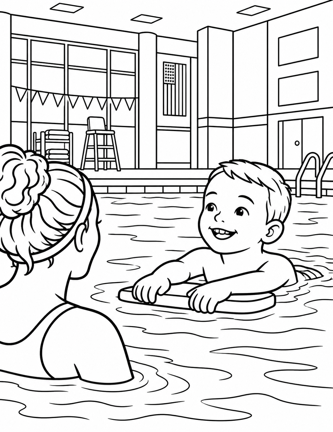 A learner holds the pool edge during a supervised lesson; use one coherent pool view and believable body/water contact.