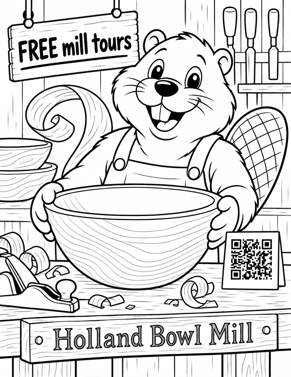Holland Bowl Mill black-and-white coloring-page sample
