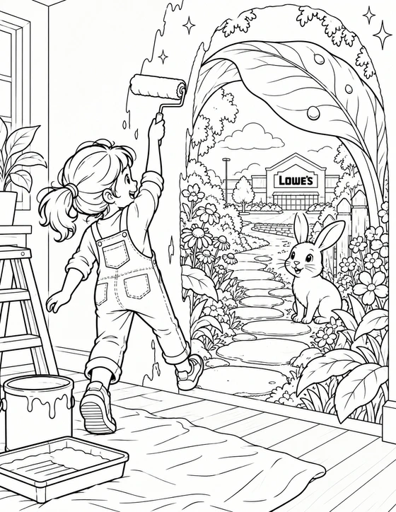 The child steps through the finished painted arch into the newly revealed world.