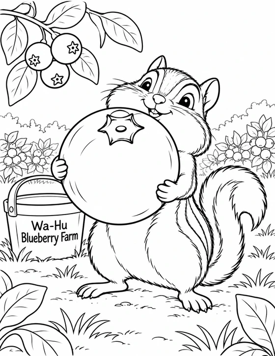 A proud chipmunk carries one blueberry too big for its pail.